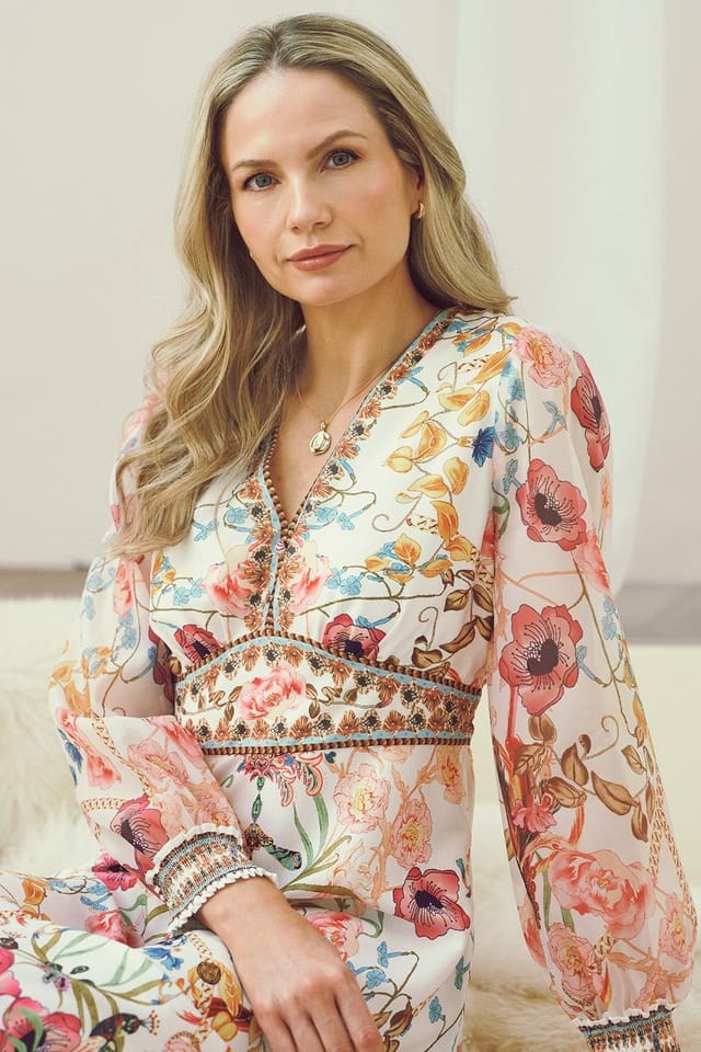 Izabel London Izabel London Women's Floral Border Print V-Neck Maxi Dress - 3