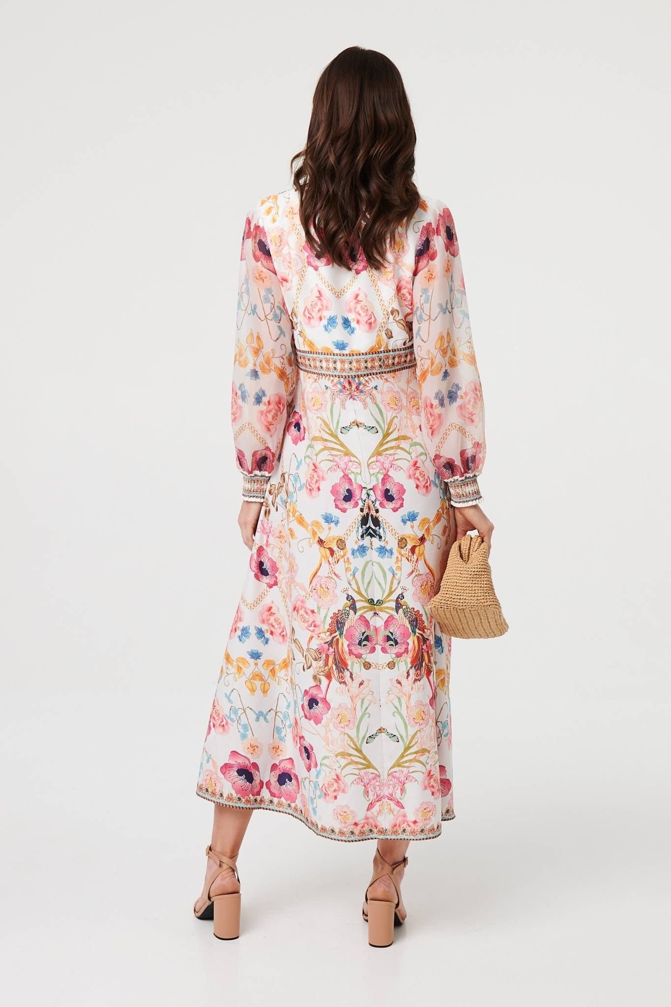 Izabel London Izabel London Women's Floral Border Print V-Neck Maxi Dress - 4