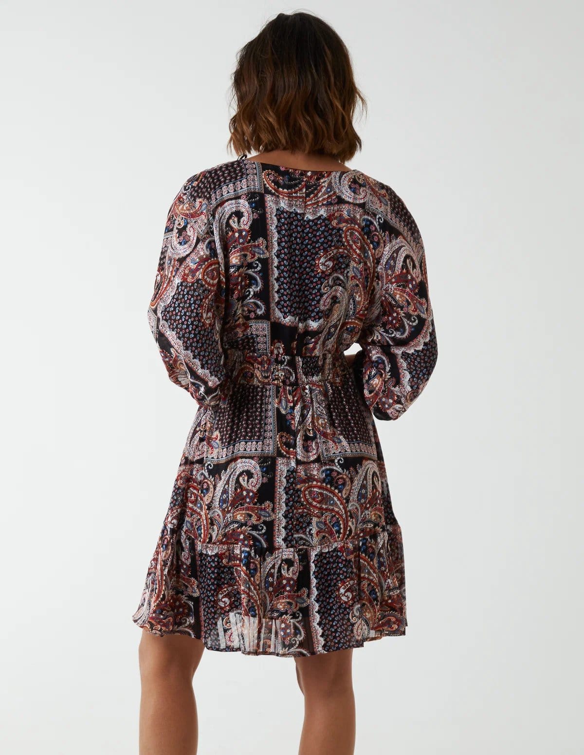 Blue Vanilla Paisley Wrap Front Pleated Kimono Sleeve Dress - 4