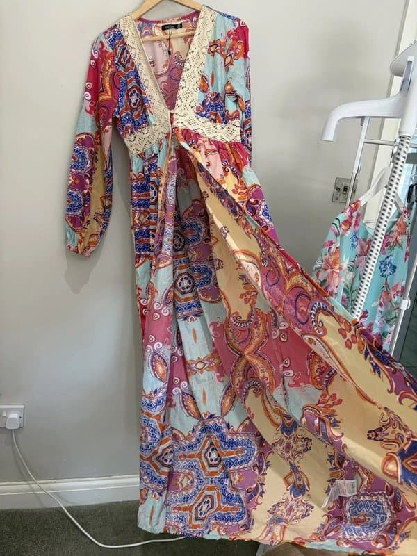 Boohoo Boohoo Paisley Crochet Trim Maxi Beach Cover Up UK 14Boho Festival