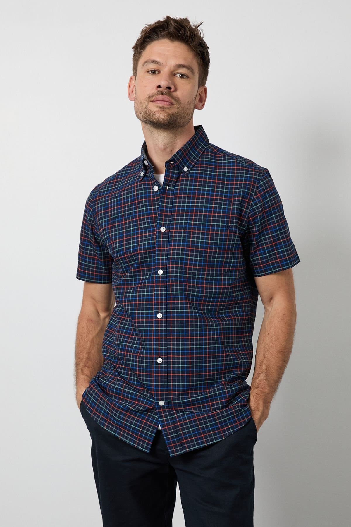 Maine Maine Men's Navy Window Check Short Sleeve Shirt