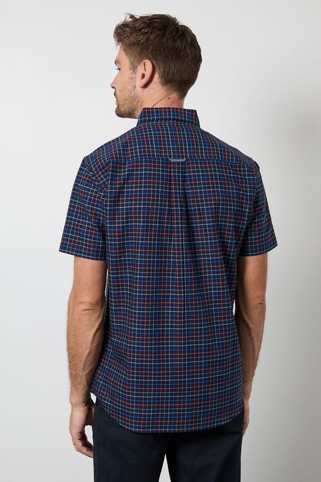 Maine Maine Men's Navy Window Check Short Sleeve Shirt - 3