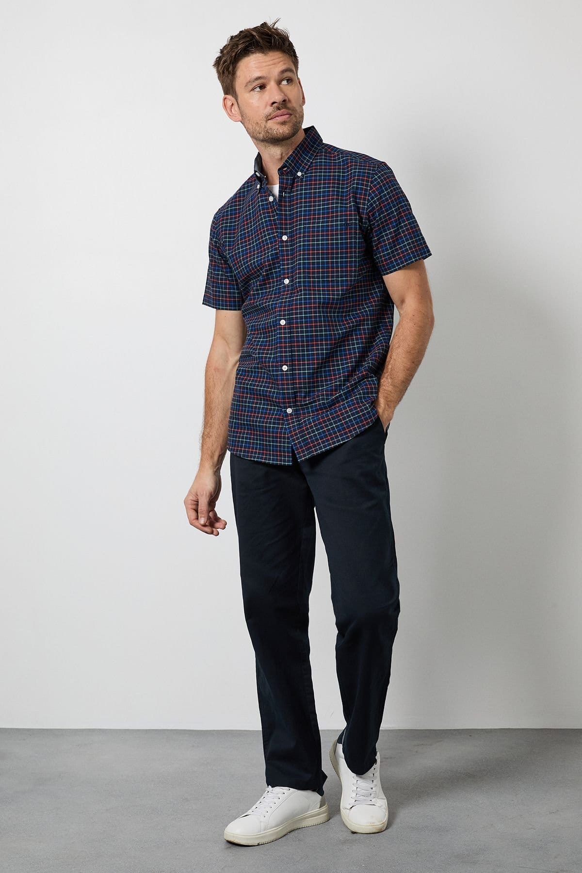 Maine Maine Men's Navy Window Check Short Sleeve Shirt - 4