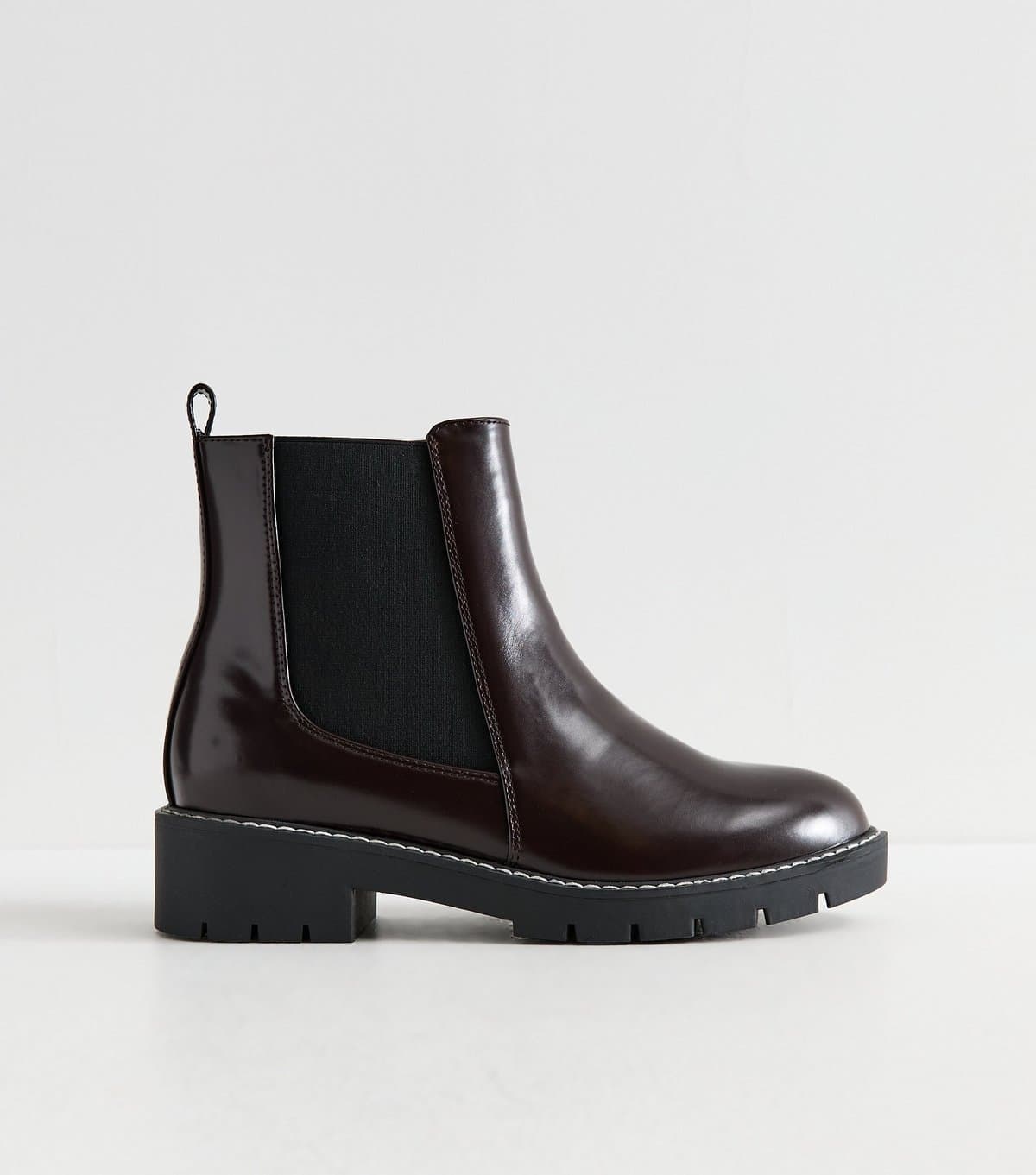 New Look Women's Extra Wide Fit Burgundy Contrast Stitch Chelsea Boots Vegan New Look