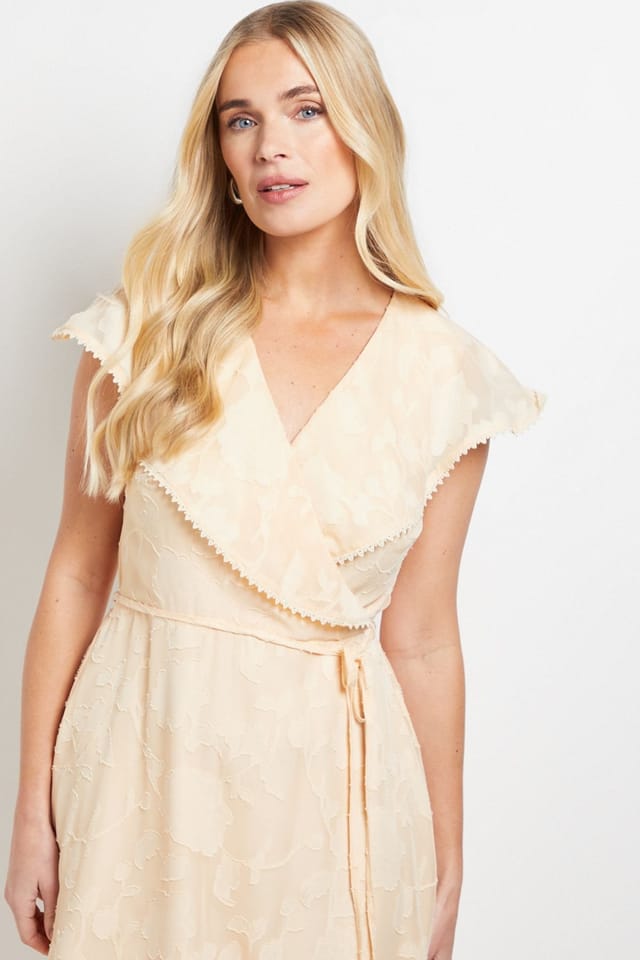Wallis Wallis Women's Petite Floral Burn Out Ruffle Midi Dress in Yellow - 2