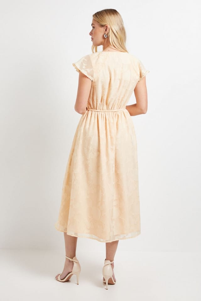 Wallis Wallis Women's Petite Floral Burn Out Ruffle Midi Dress in Yellow - 3