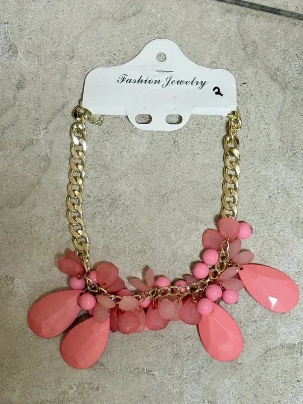 bought in greece Coral Gold Beaded Statement Necklace BNWT