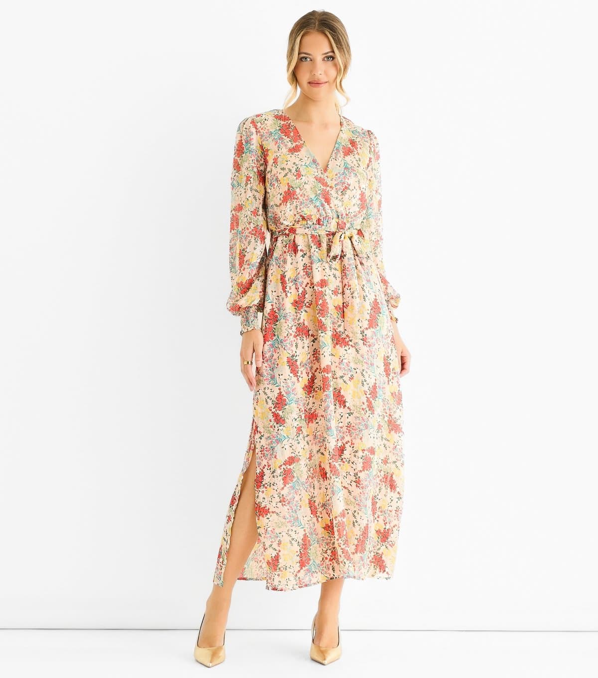 Gini London Women's Multicoloured Floral Wrap Midi Dress Gini London New Look