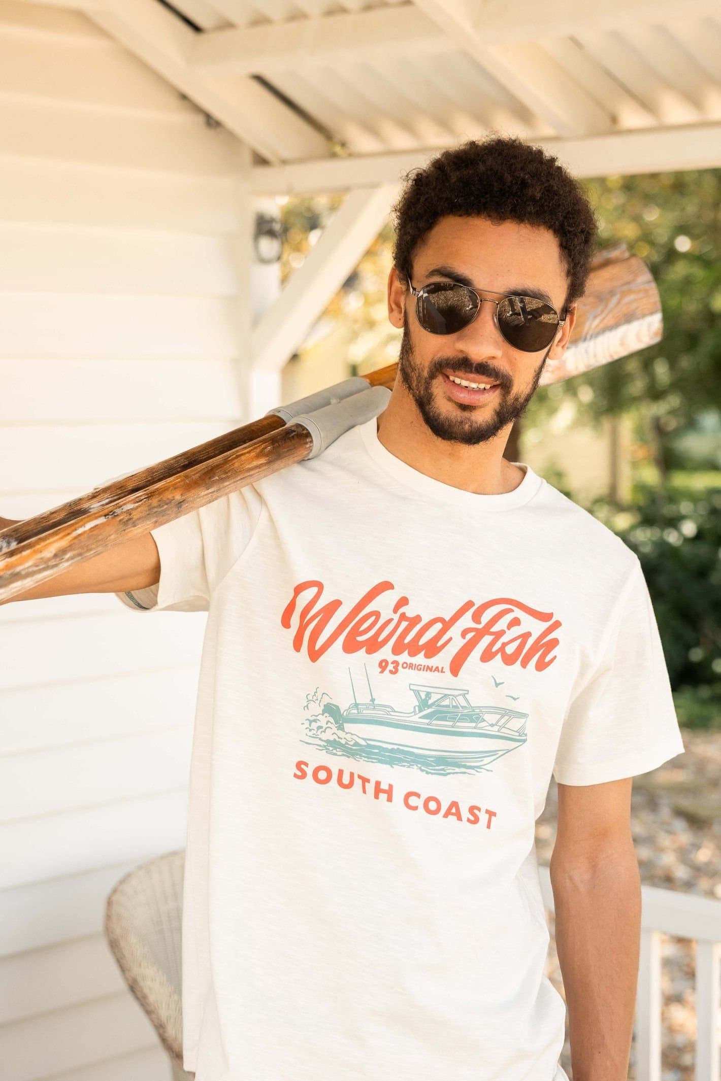 Weird Fish Weird Fish Men's South Coast Front Print Graphic T-Shirt in Off-White