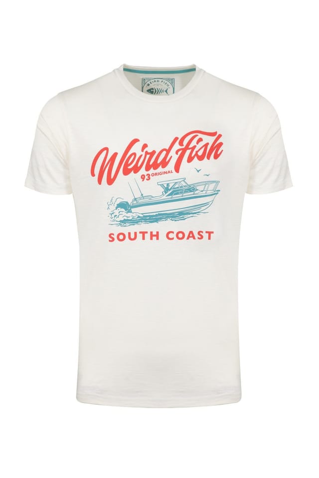 Weird Fish Weird Fish Men's South Coast Front Print Graphic T-Shirt in Off-White - 2