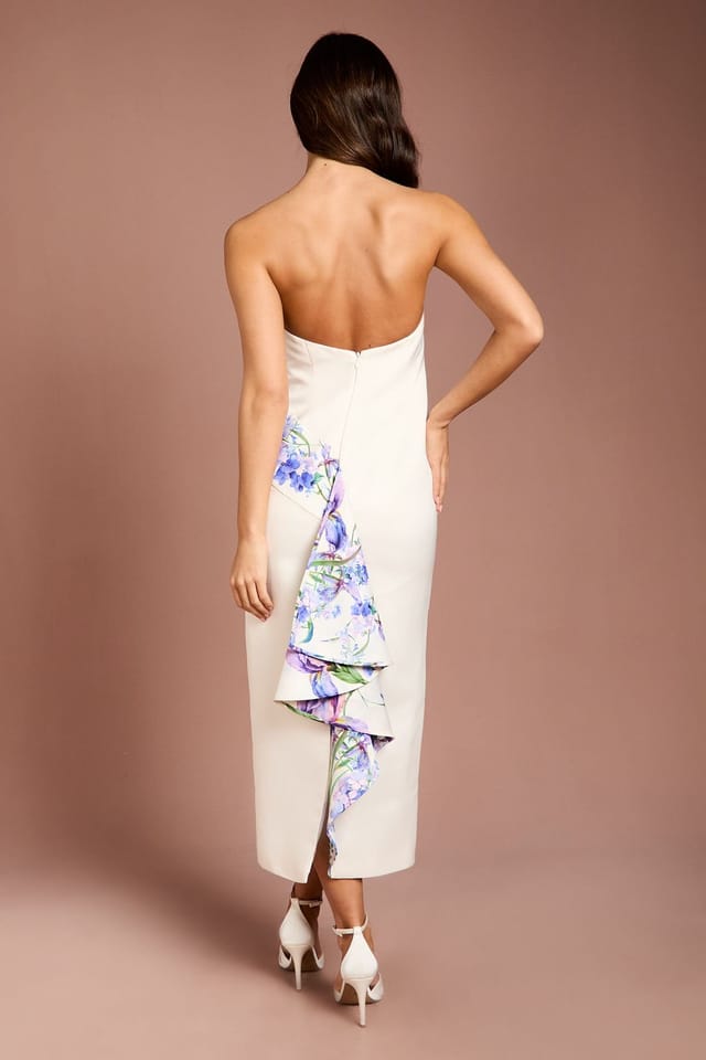 Coast Coast Women's Placement Print Floral Bandeau Pencil Maxi Dress in Ivory - 3