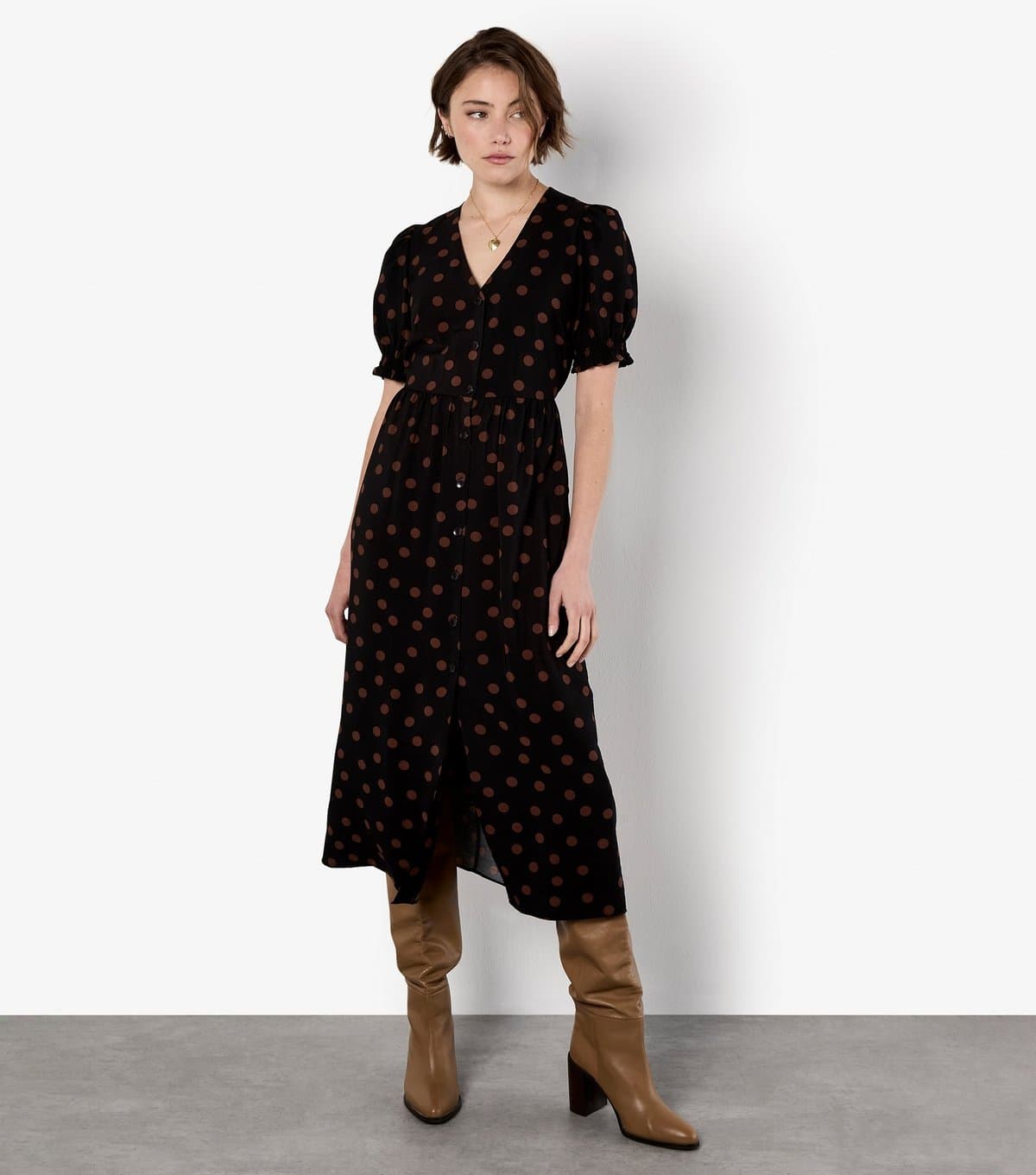 Apricot Women's Black Spot Print Button Down Dress Apricot New Look