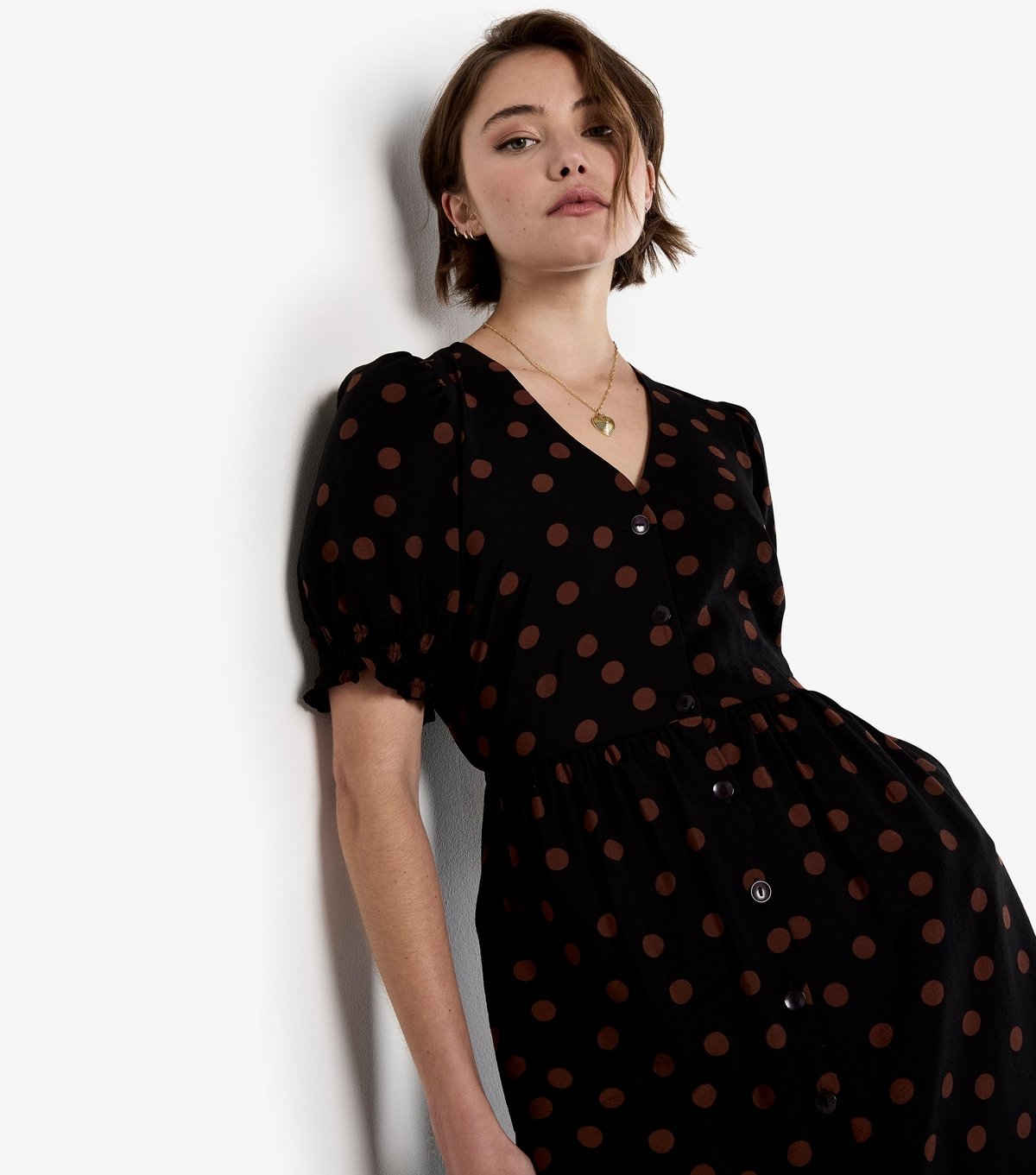 Apricot Women's Black Spot Print Button Down Dress Apricot New Look - 2
