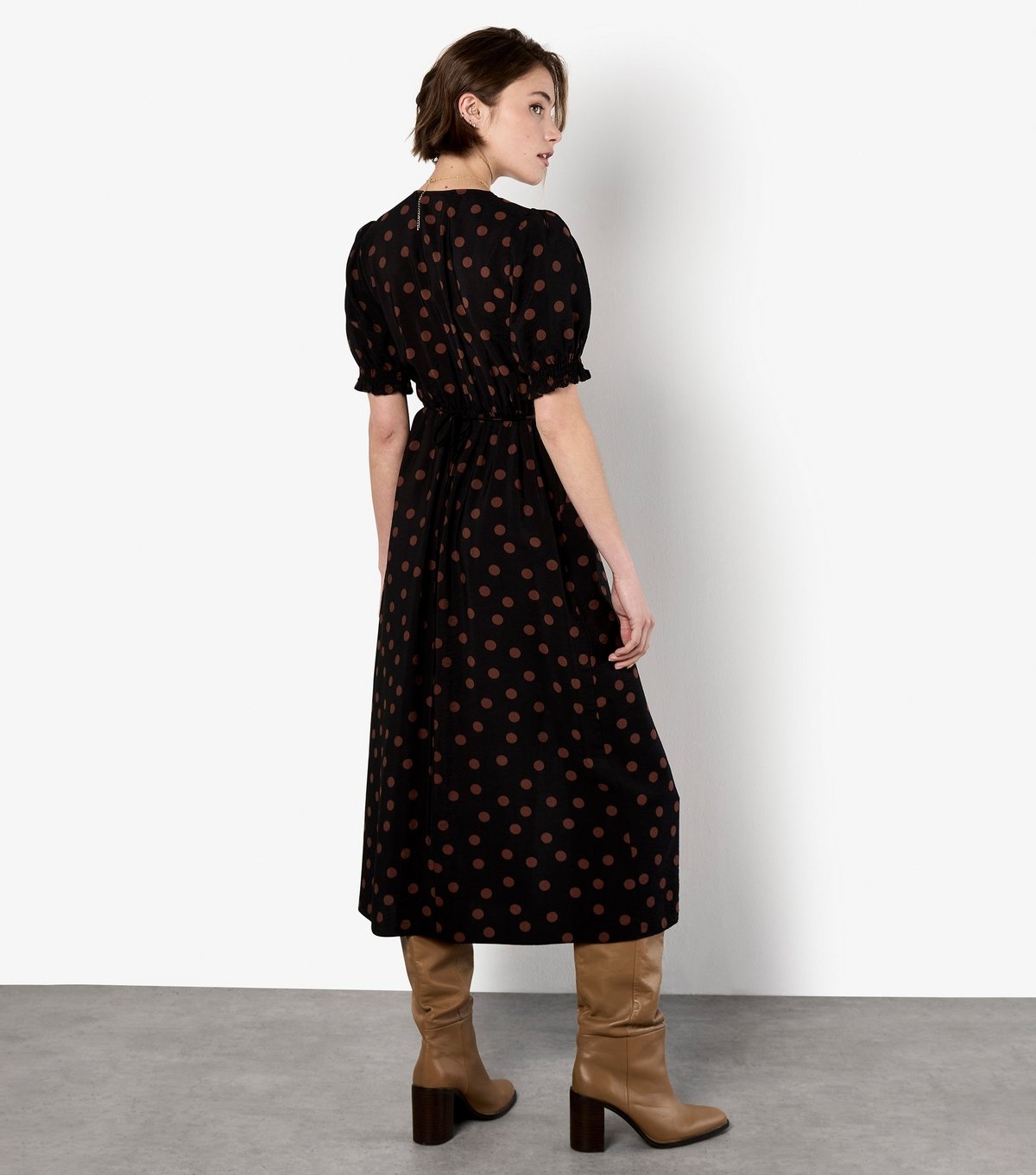 Apricot Women's Black Spot Print Button Down Dress Apricot New Look - 3