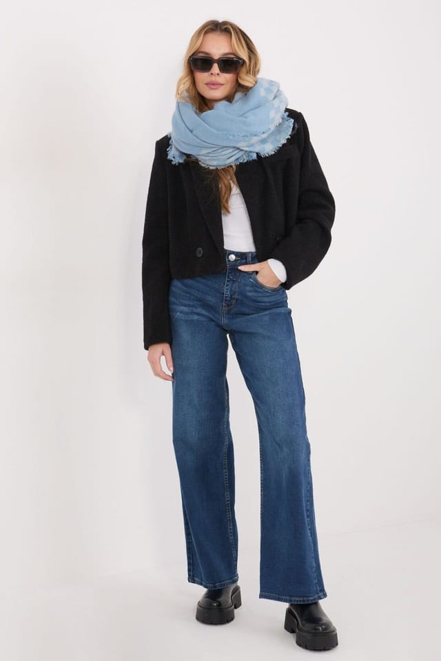 Love Lace Love Lace Women's Geometric Wool Viscose Scarf Shawl with Soft Fringes Wrap in Blue - 2