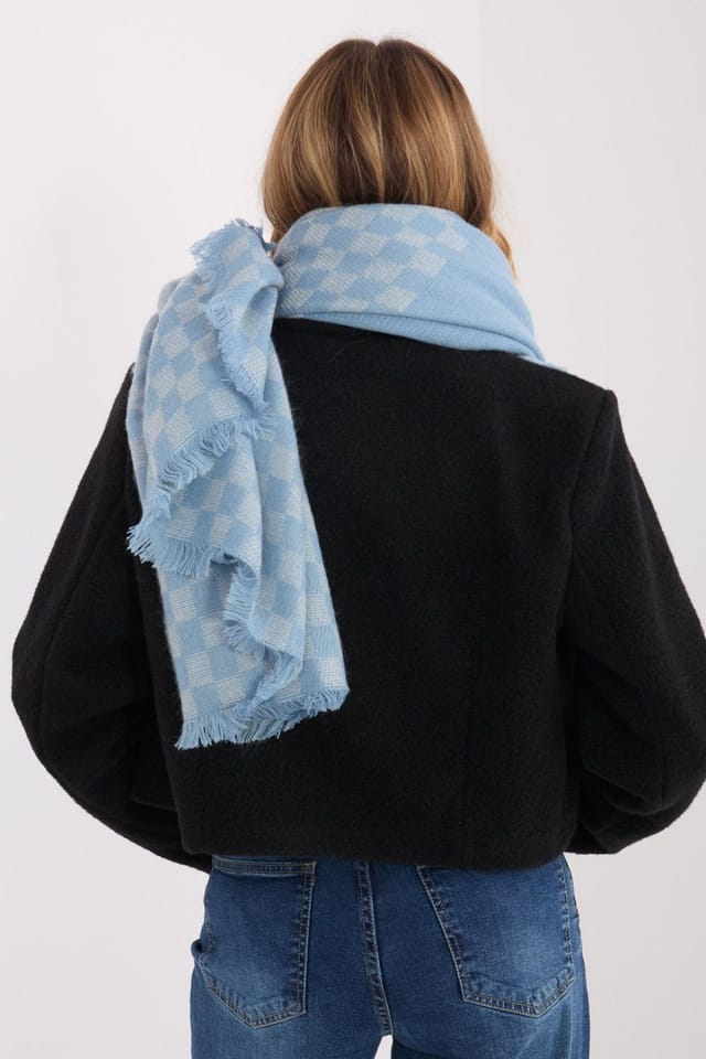Love Lace Love Lace Women's Geometric Wool Viscose Scarf Shawl with Soft Fringes Wrap in Blue - 3
