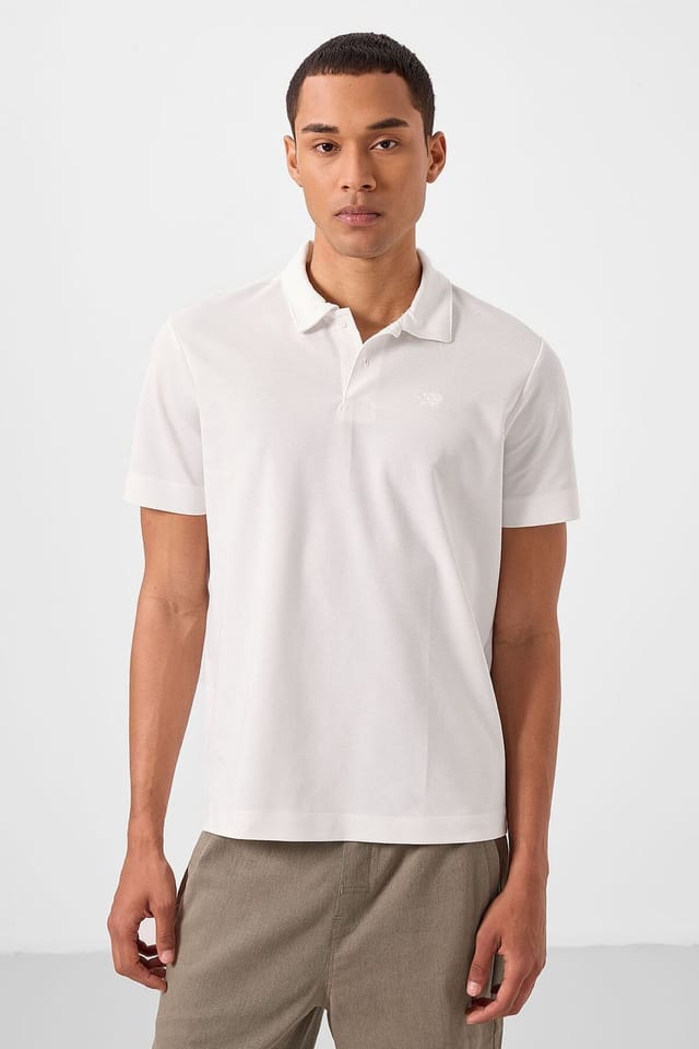 Tommy Life Tommy Life Men's Cotton Elastane Polo T-Shirt in Off-White - 2
