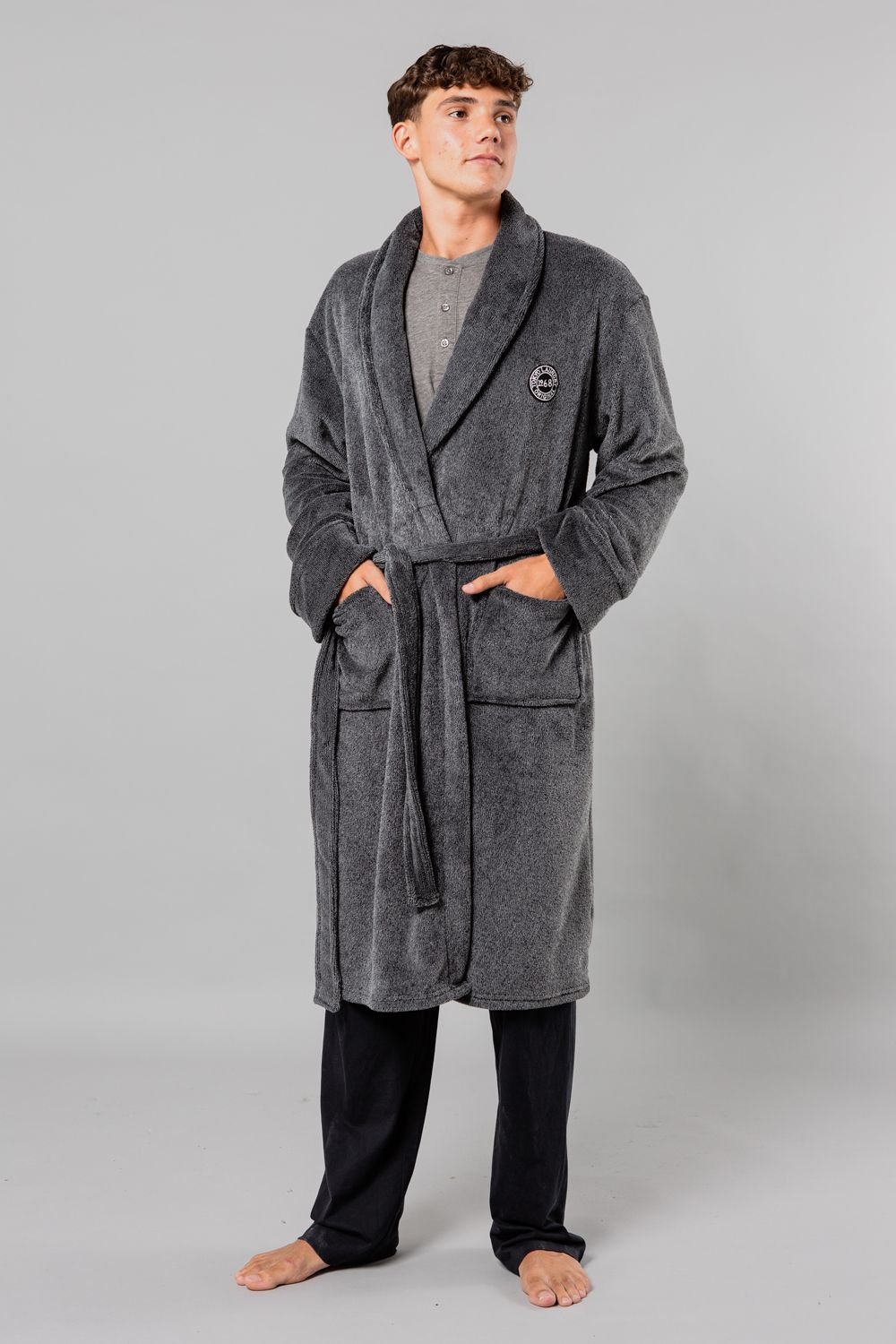 Tokyo Laundry Tokyo Laundry Men's Plush Shawl Collar Dressing Gown in Navy - 3
