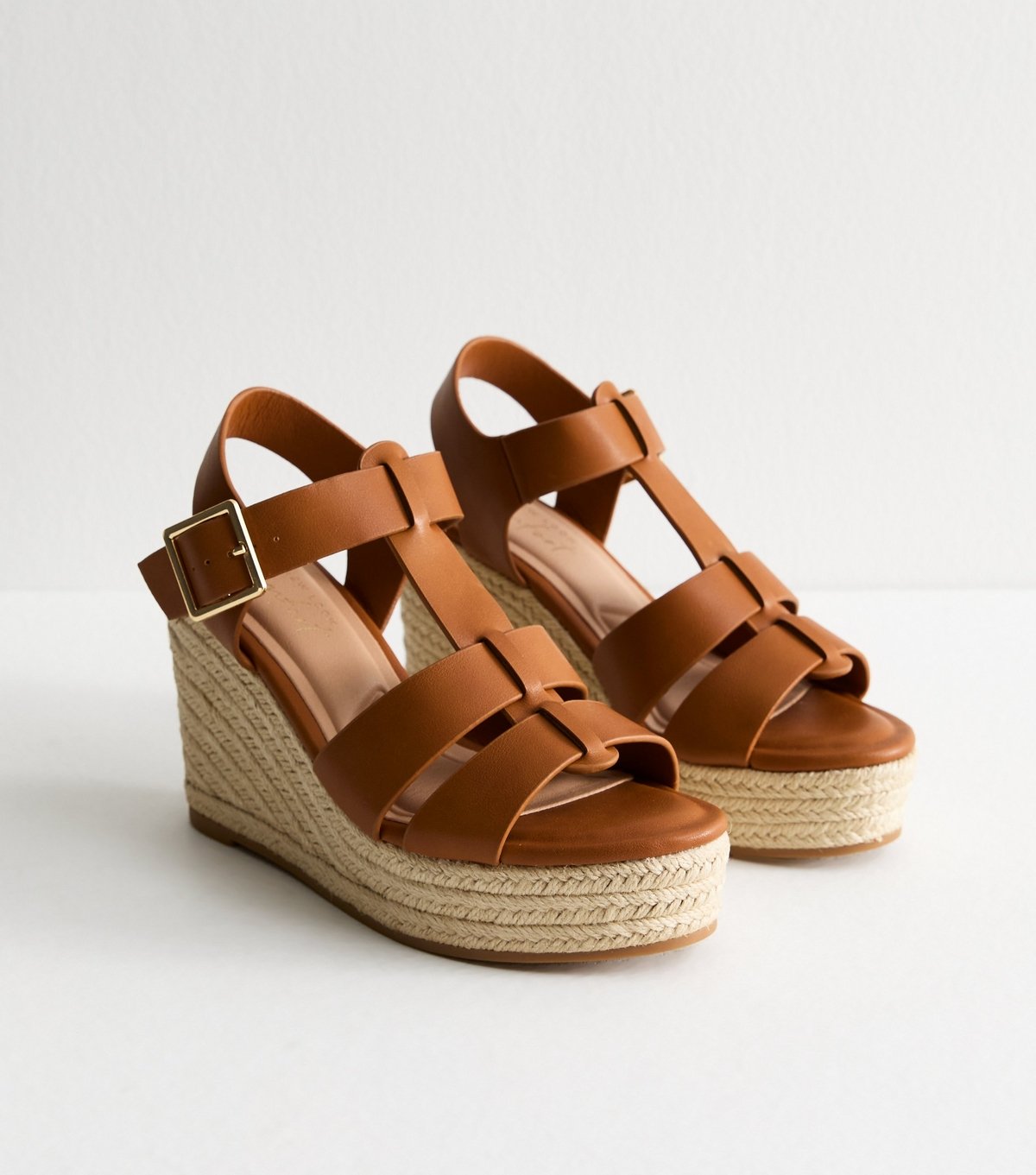 New Look Women's Tan Faux Leather Wedge Sandals Vegan New Look - 3