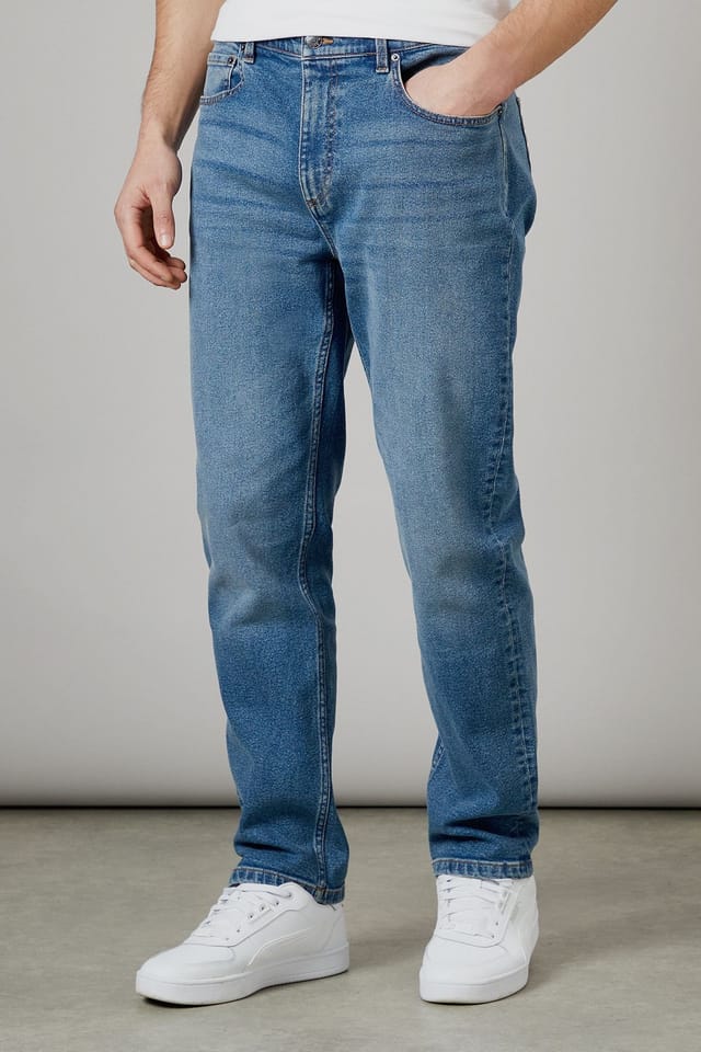 Burton Burton Men's Stone Wash Stretch Straight Fit Jeans in Light Blue - 2