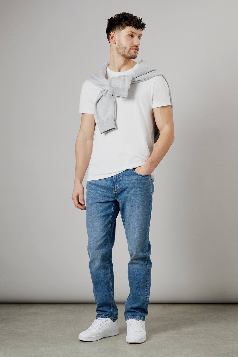 Burton Burton Men's Stone Wash Stretch Straight Fit Jeans in Light Blue - 3