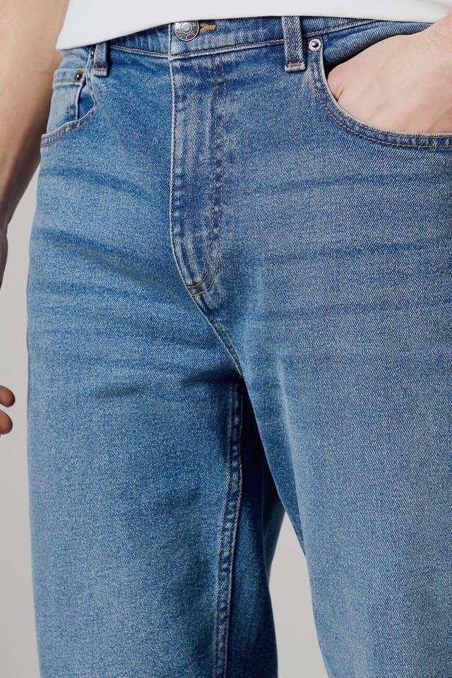 Burton Burton Men's Stone Wash Stretch Straight Fit Jeans in Light Blue - 3