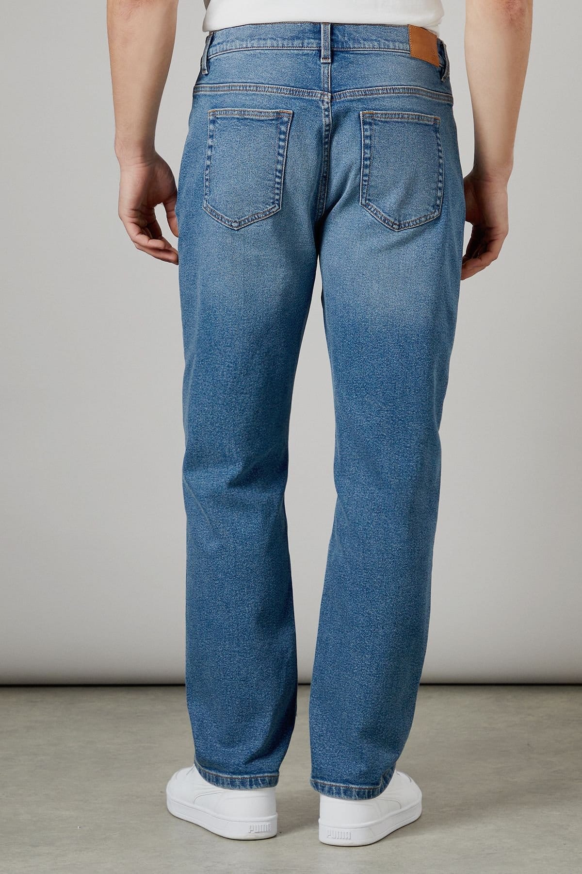 Burton Burton Men's Stone Wash Stretch Straight Fit Jeans in Light Blue - 4