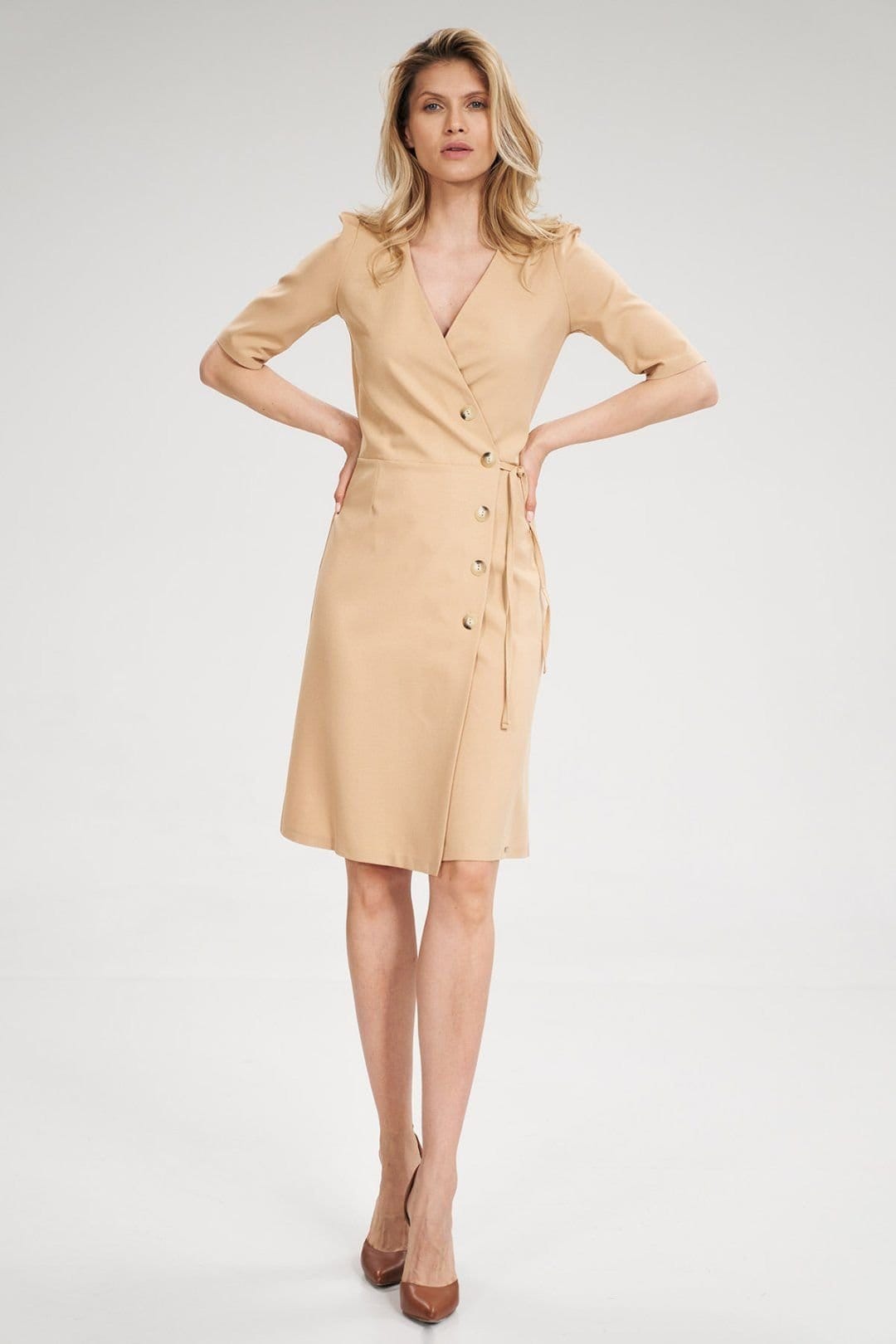 Love Lace Beige Envelope Midi Dress with Cheese Neckline