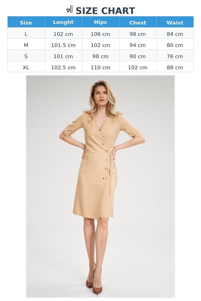 Love Lace Love Lace Women's Envelope Midi Dress Cheese Neck Tie Buttons in Beige - 3