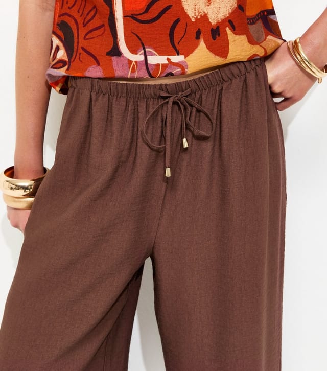 New Look Women's Dark Brown Drawstring Wide Leg Trousers New Look - 2