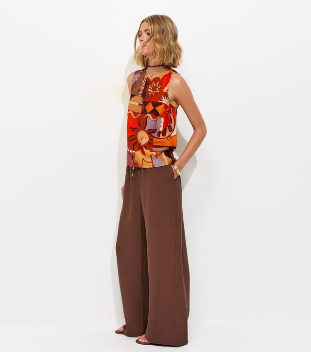 New Look Women's Dark Brown Drawstring Wide Leg Trousers New Look - 3