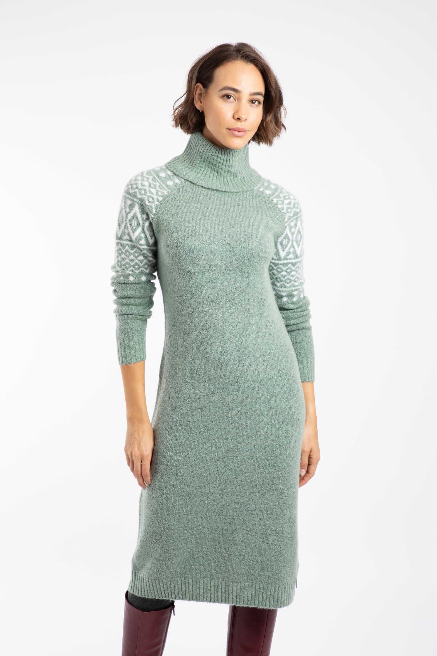 Weird Fish Weird Fish Women's Ezzie Fair Isle Roll Neck Knitted Dress in Bright Green