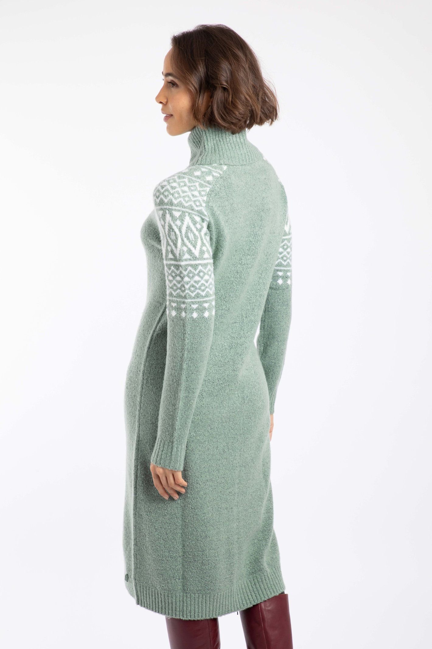 Weird Fish Weird Fish Women's Ezzie Fair Isle Roll Neck Knitted Dress in Bright Green - 3