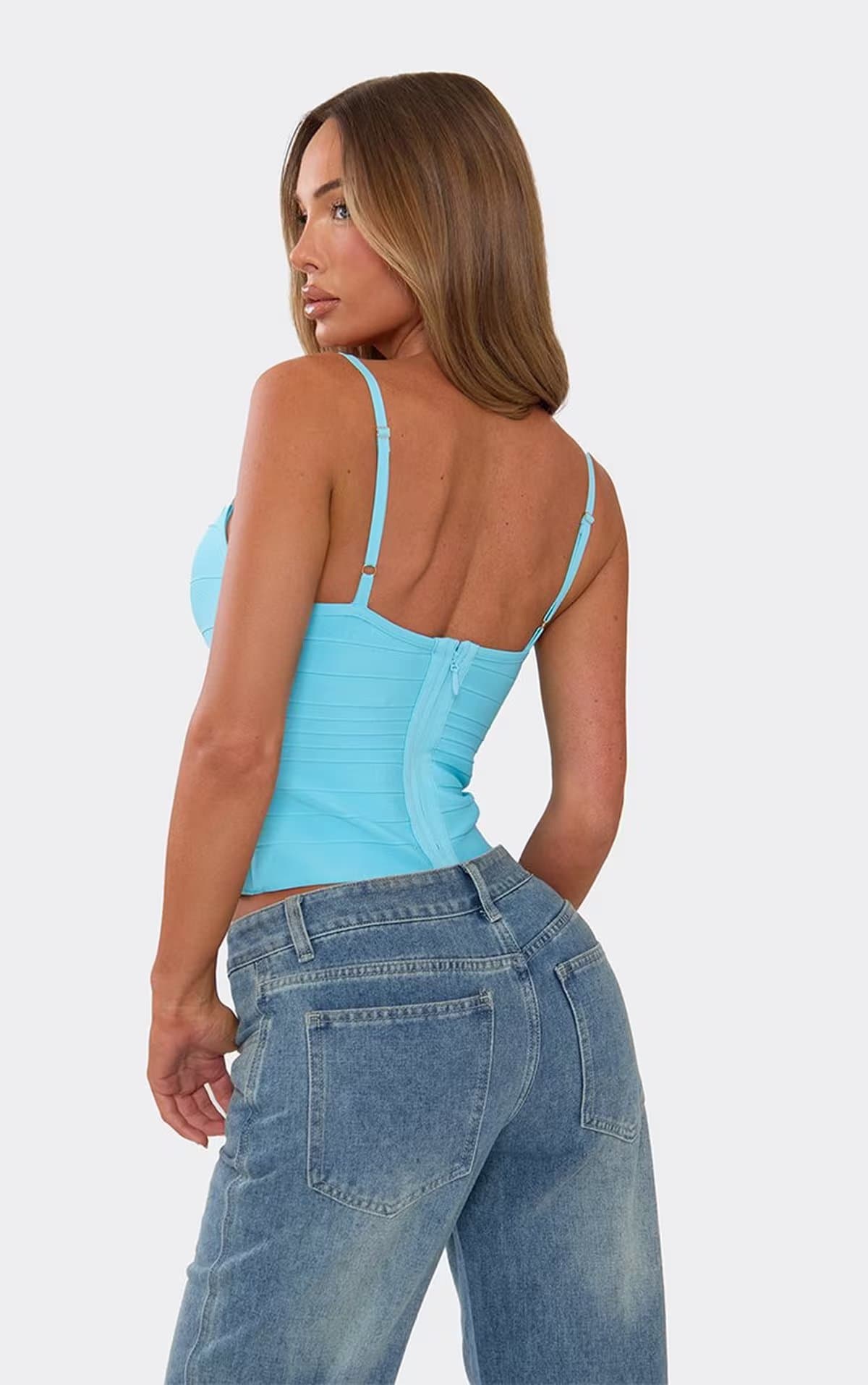 EGO Strappy Cami Top In Blue Bandage, Women's Size UK 6