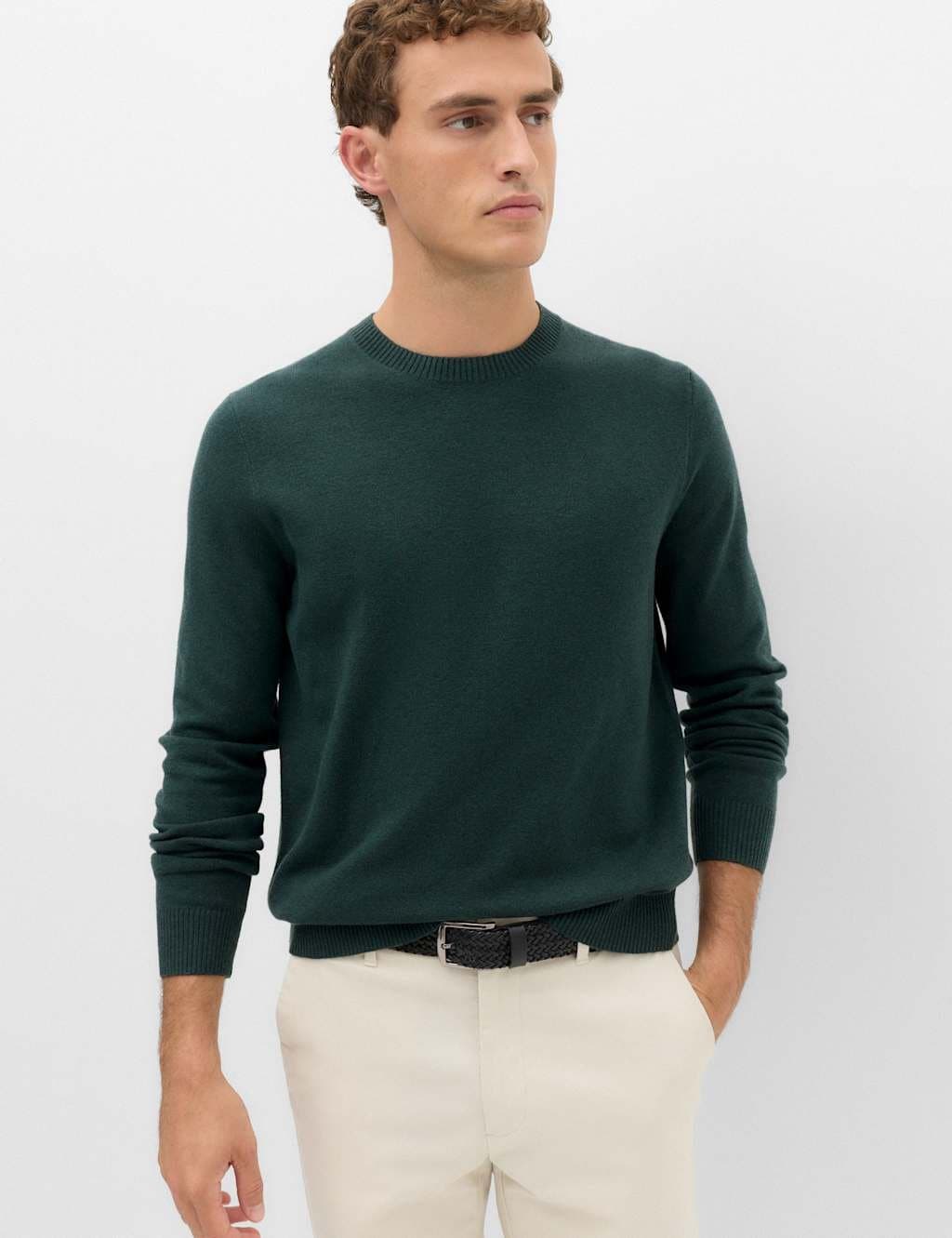 Marks & Spencer M&S Air Yarn Crew Neck Jumper Dark Evergreen