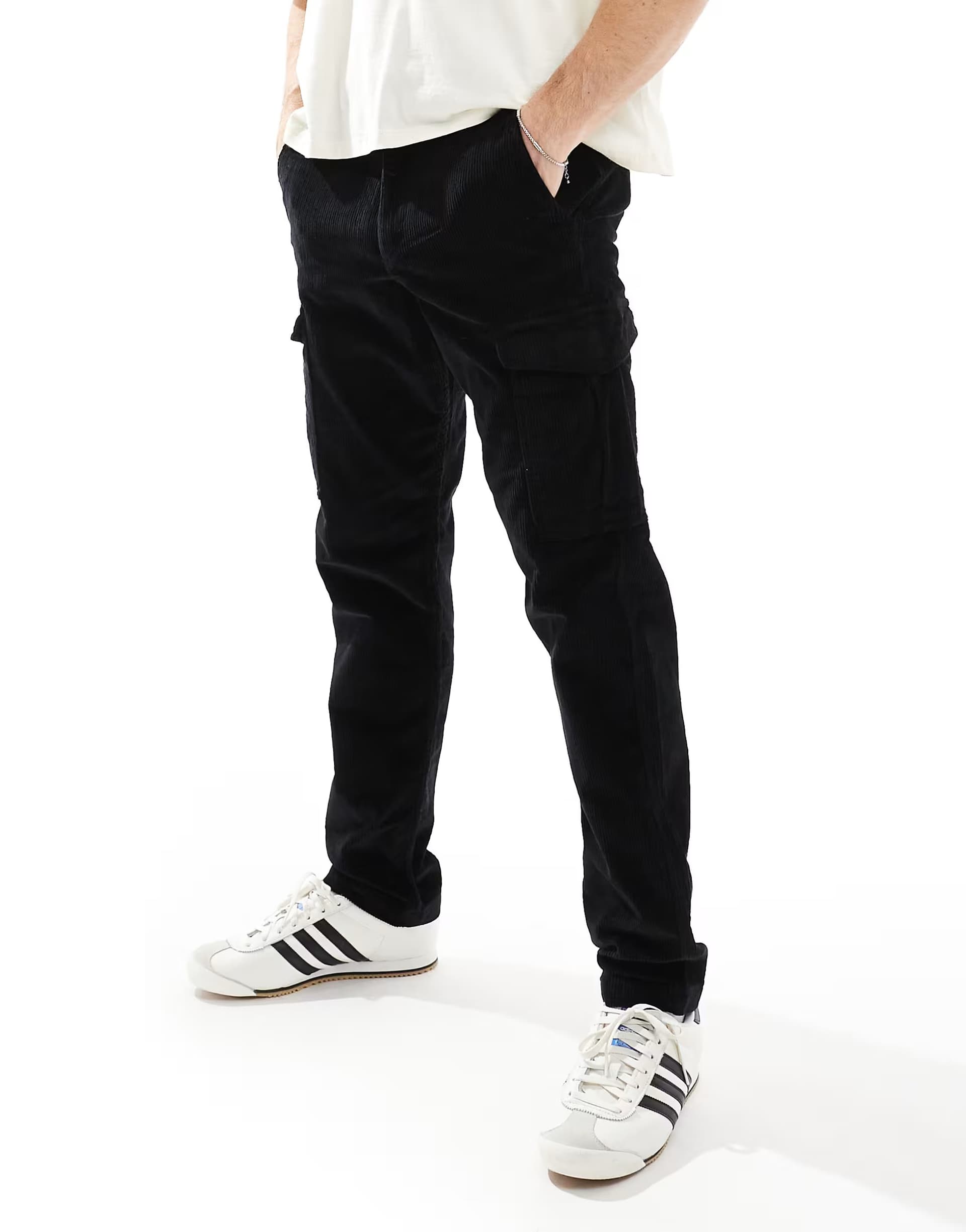 ASOS Jack & Jones loose fit cord cargo trouser in black