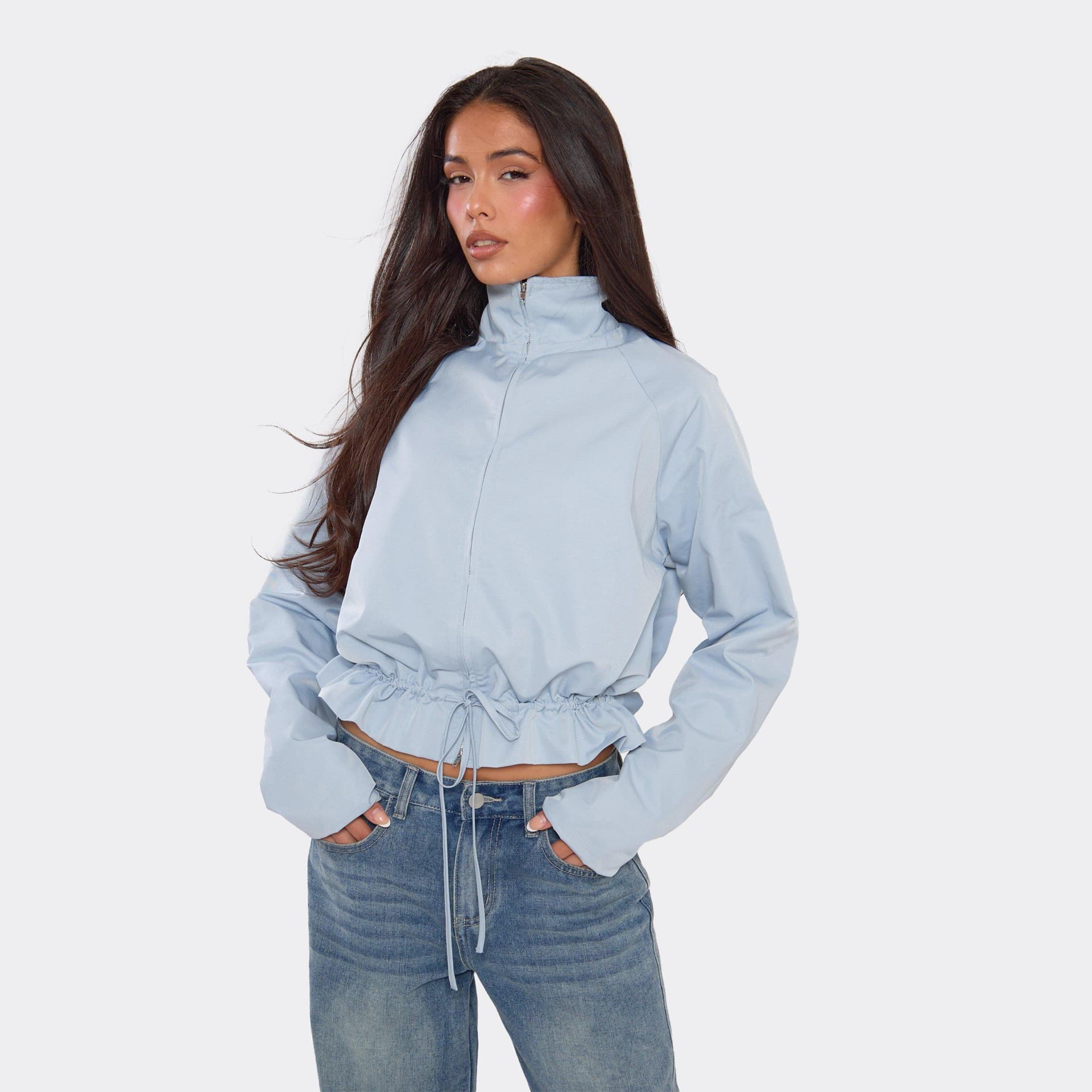 EGO Funnel Neck Cinched Tie Hem Lightweight Jacket, Women's Size UK 6