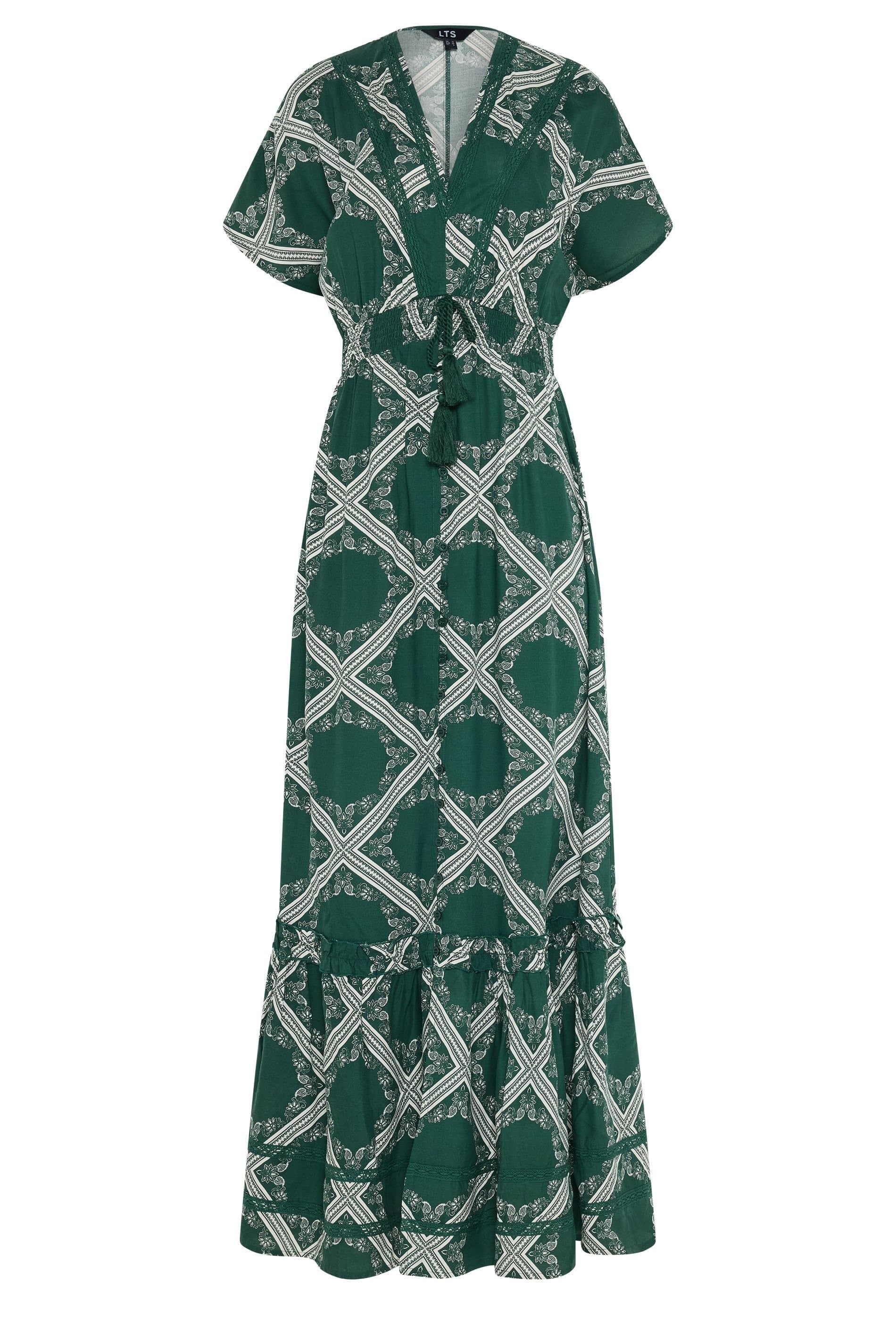 Long Tall Sally Long Tall Sally Women's Tall Scarf Print Button Maxi Dress in Dark Green