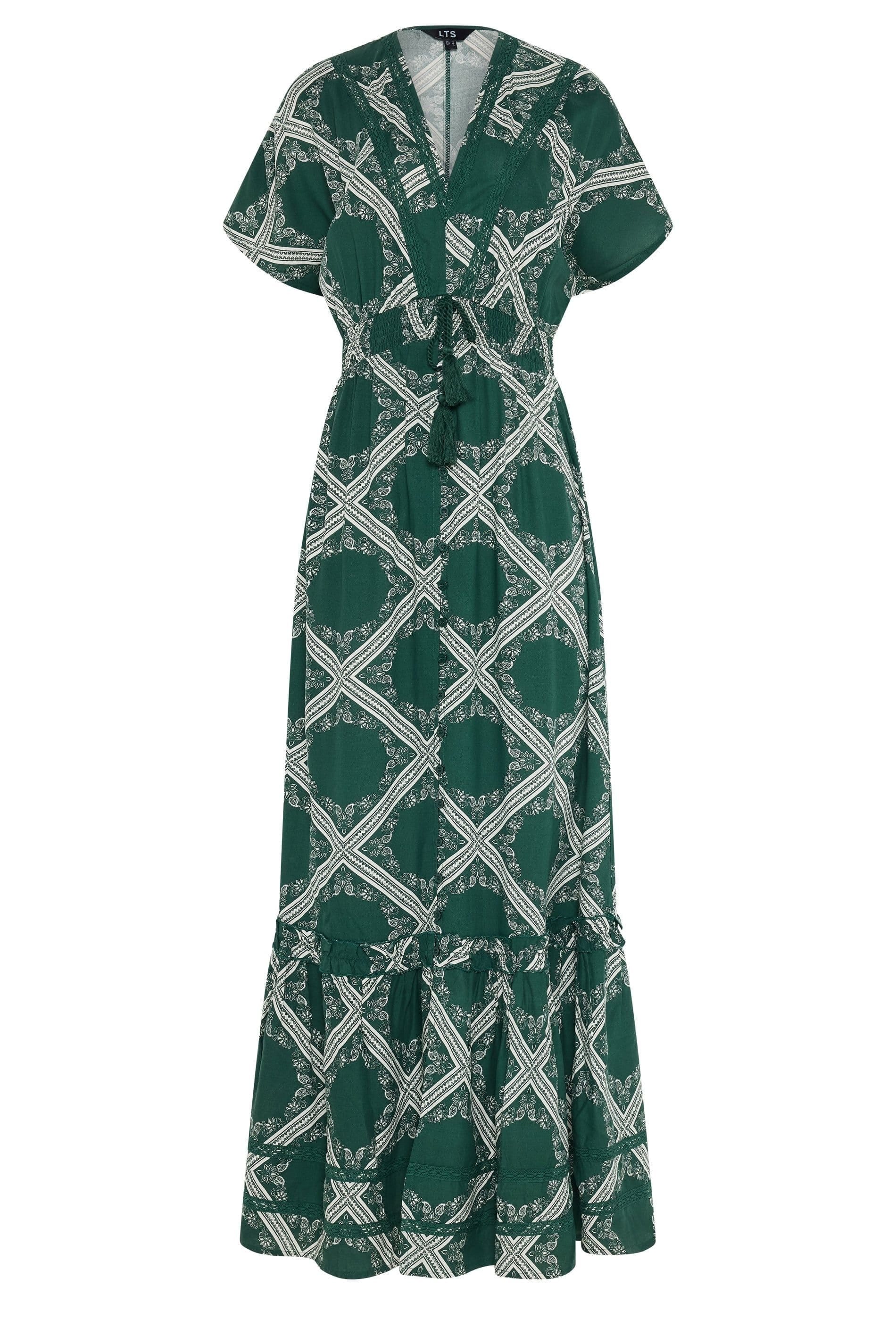 Long Tall Sally Dark Green Scarf Print Button Maxi Dress