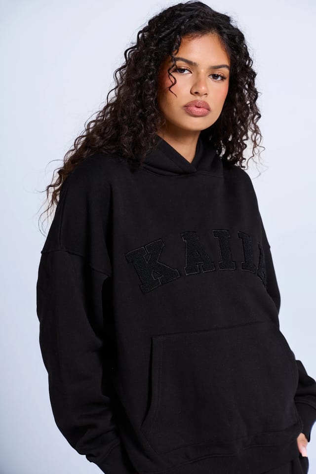 Kaiia Kaiia Slogan Oversized Hoodie Black on Black - 2