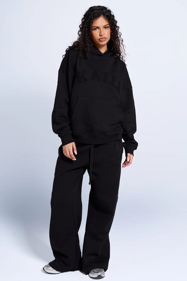 Kaiia Kaiia Slogan Oversized Hoodie Black on Black - 3