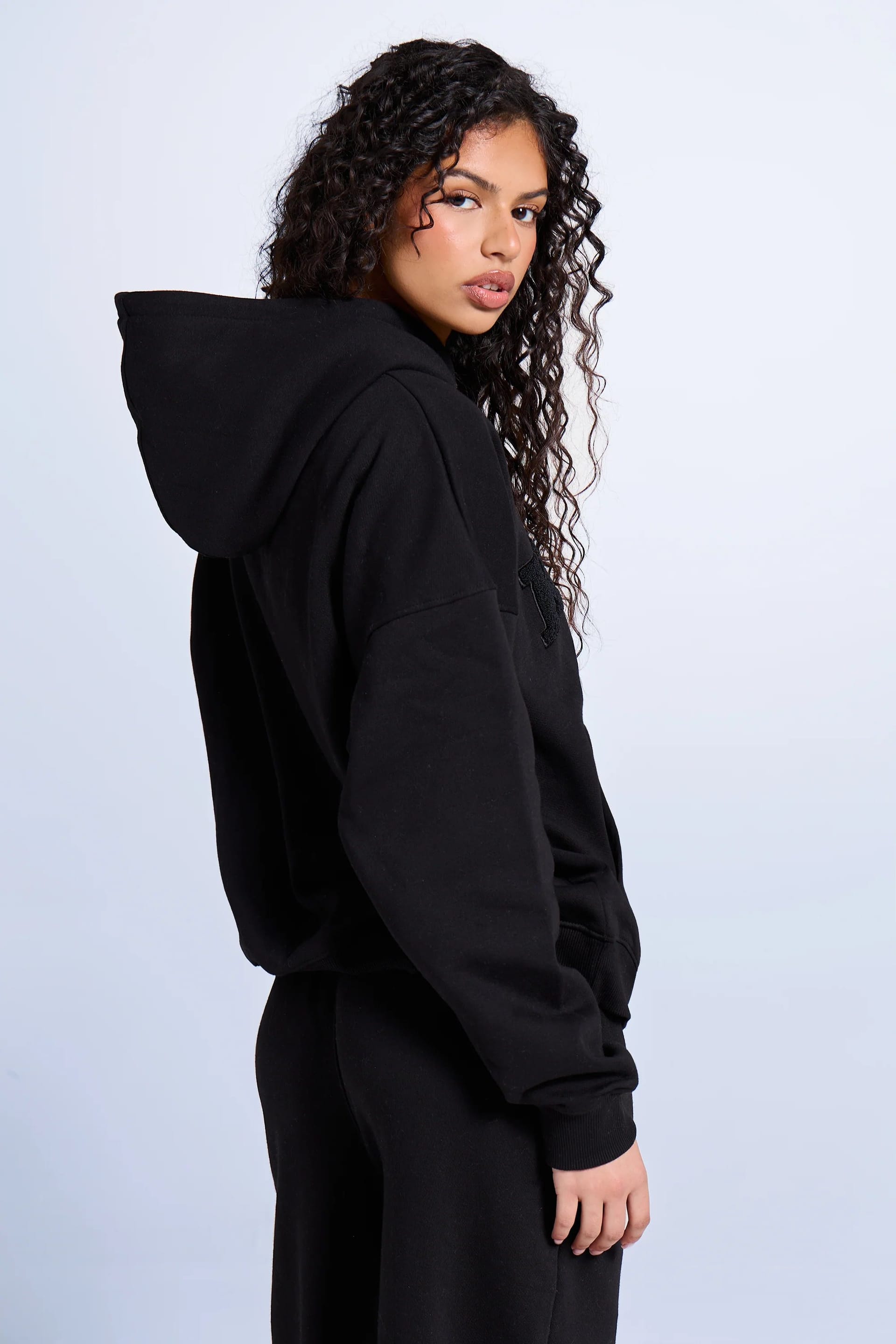 Kaiia Kaiia Slogan Oversized Hoodie Black on Black - 4