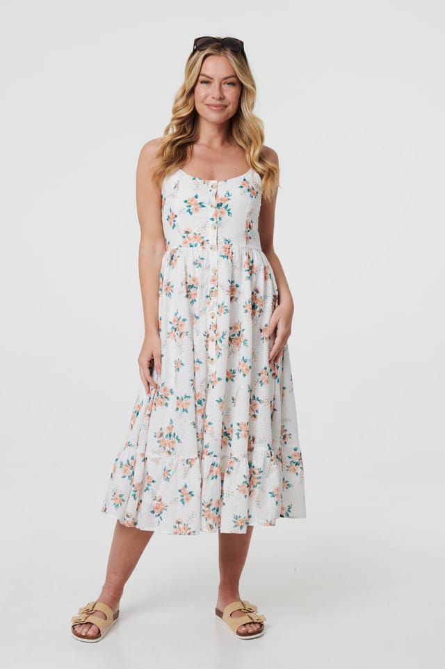 Izabel London Izabel London Women's Floral A-Line Cami Strap Midi Dress in White - 2