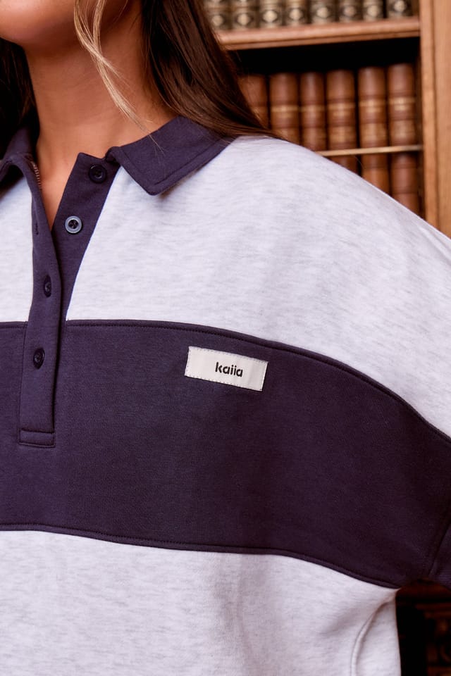 Kaiia Kaiia Striped Oversized Rugby Sweatshirt Navy & Grey Marl - 3
