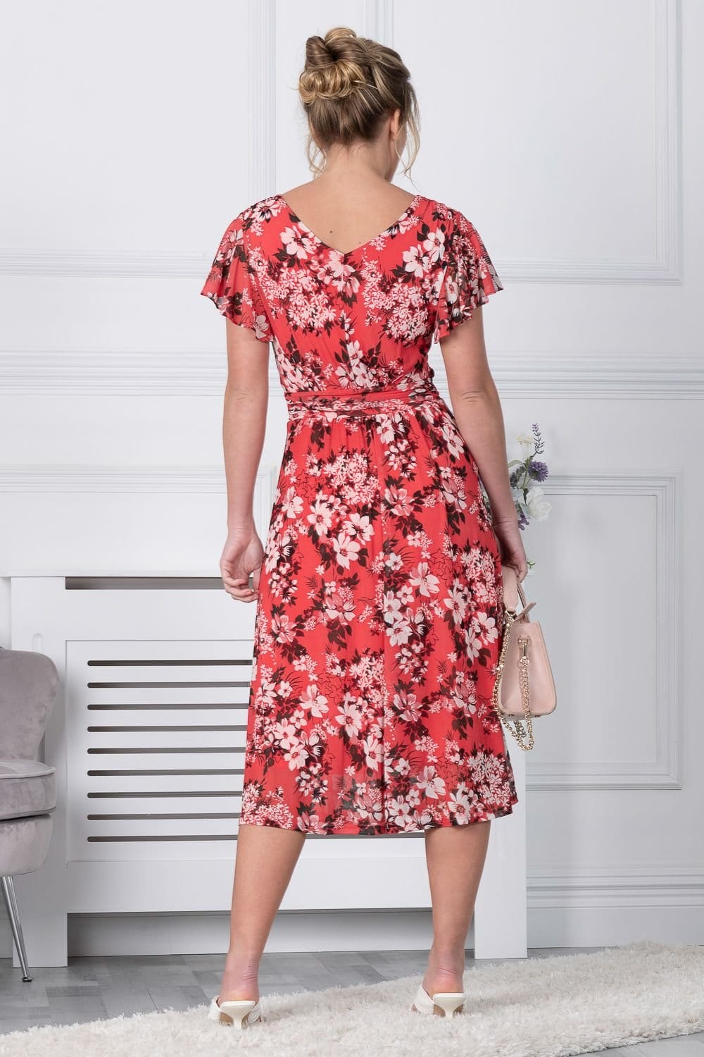 Jolie Moi Jolie Moi Women's Bethany Mesh Midi Dress in Coral - 4