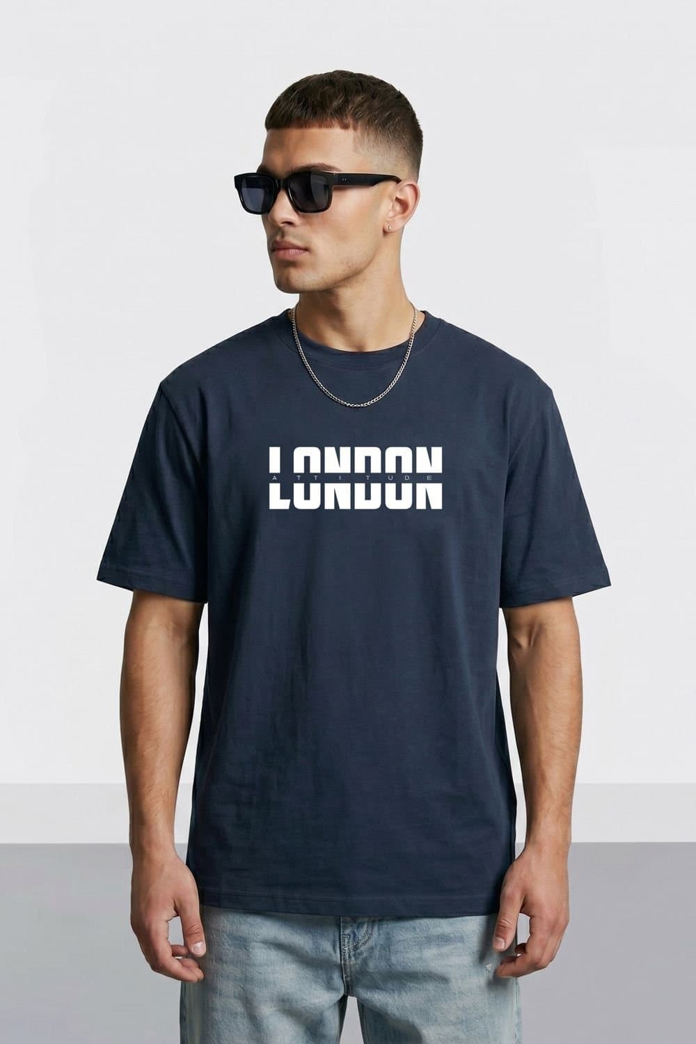 LONDON ATTITUDE LONDON ATTITUDE Men's Essential Split Graphic Premium Cotton T-Shirt in Dark Navy