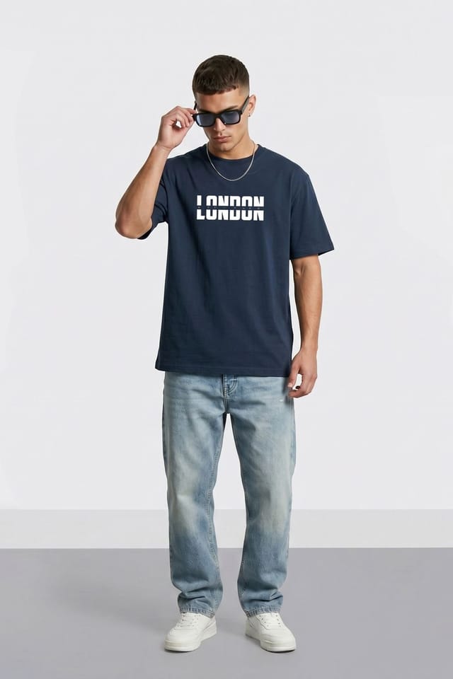 LONDON ATTITUDE LONDON ATTITUDE Men's Essential Split Graphic Premium Cotton T-Shirt in Dark Navy - 3