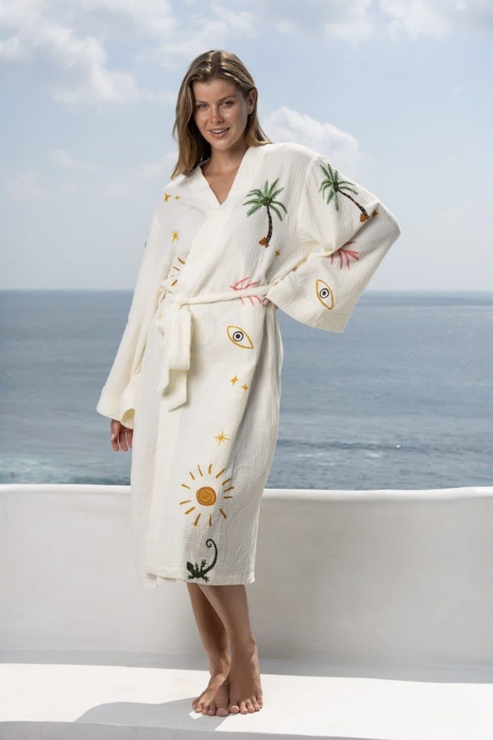 The Night Store The Night Store Women's Tropical Muslin Dressing Gown in White