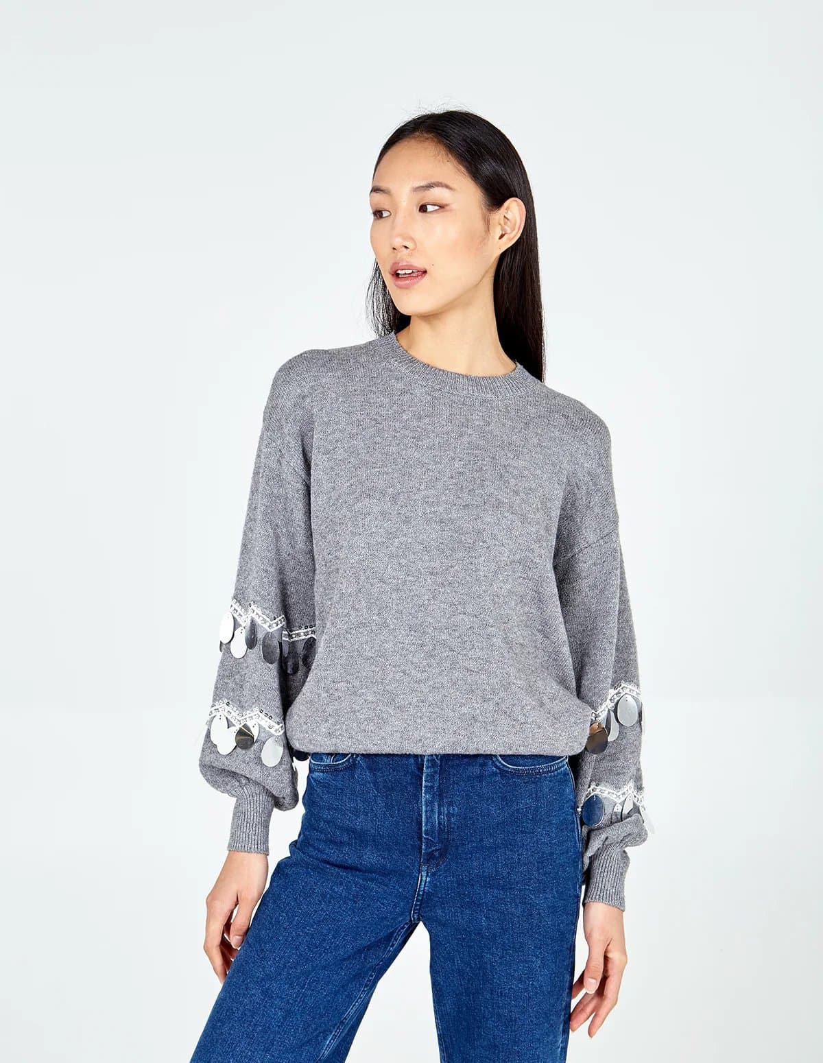 Blue Vanilla Balloon Sequin Disc Sleeve Jumper