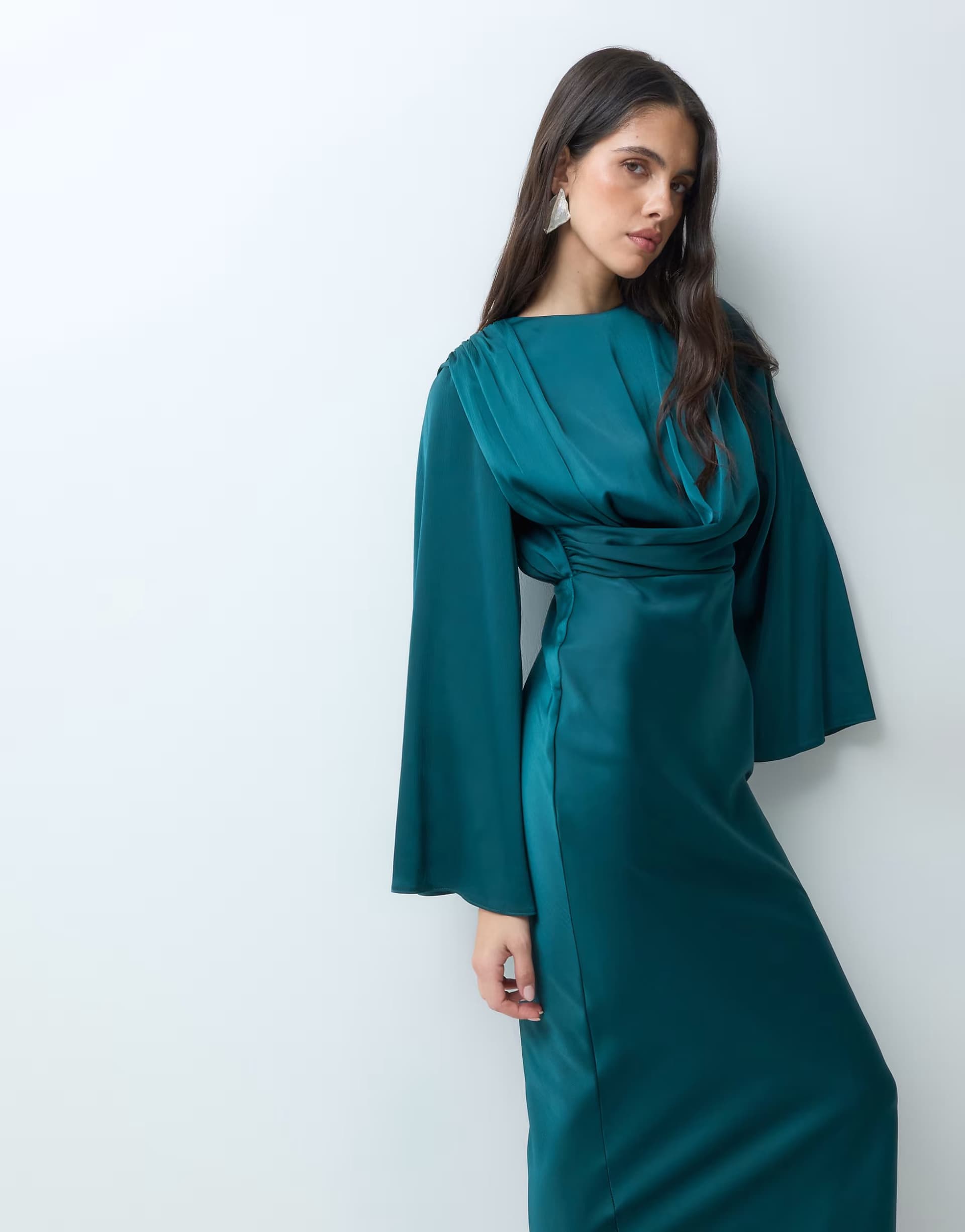 ASOS ASOS DESIGN flute sleeve draped maxi dress in teal